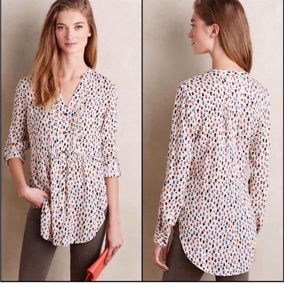 Anthropologie Tops - Anthropologie Maeve Calia Pintuck‎ Tophat Print 8